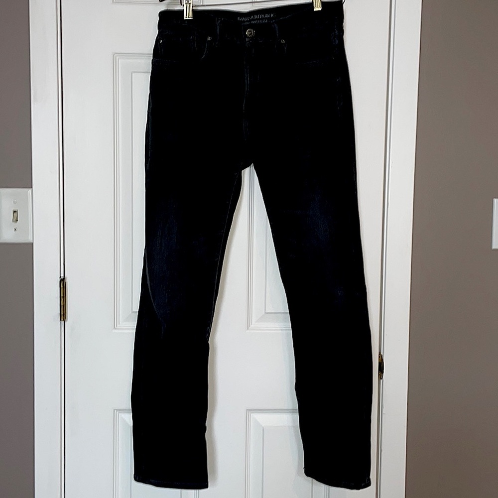 Banana Republic Mens 31x29 Slim Fit Traveler
Jeans Medium Wash Blue Japan Denim